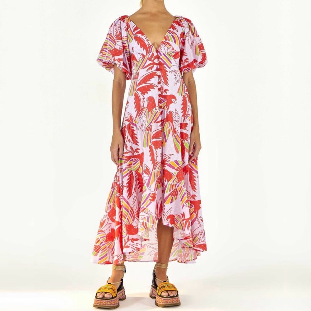 Farm Rio Lilac Color Birds Midi Dress